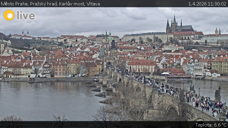 Město Praha - Pražský hrad, Karlův most, Vltava - 1.4.2026 v 11:30