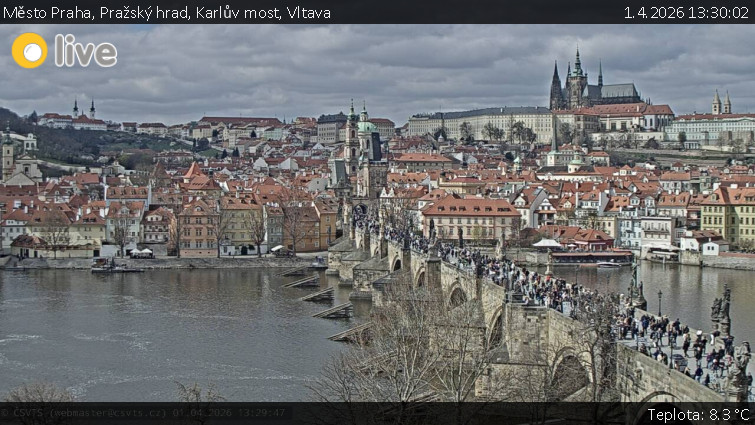 Město Praha - Pražský hrad, Karlův most, Vltava - 1.4.2026 v 13:30