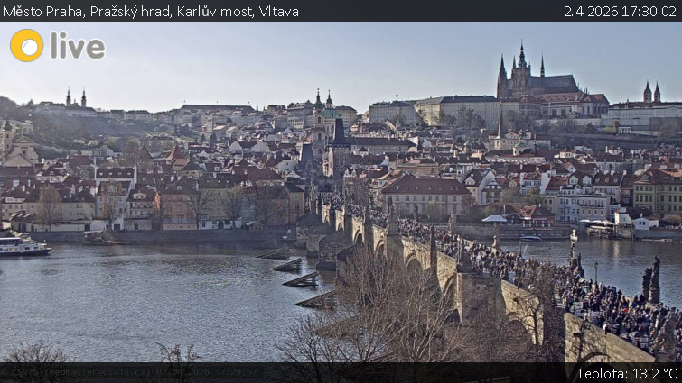 Město Praha - Pražský hrad, Karlův most, Vltava - 2.4.2026 v 17:30