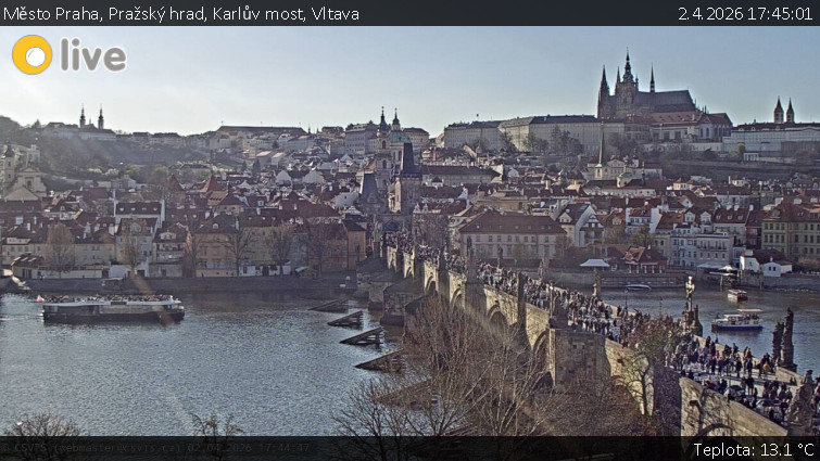 Město Praha - Pražský hrad, Karlův most, Vltava - 2.4.2026 v 17:45