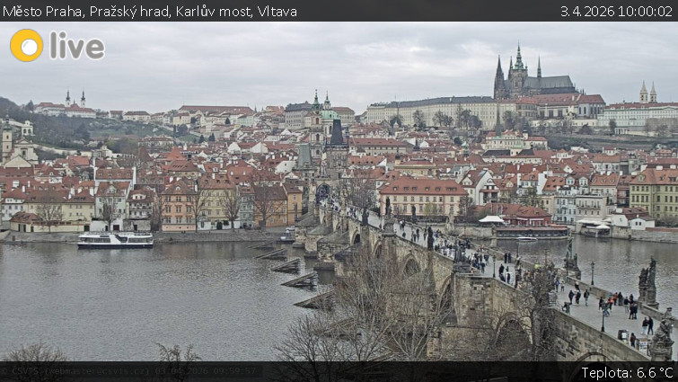 Město Praha - Pražský hrad, Karlův most, Vltava - 3.4.2026 v 10:00