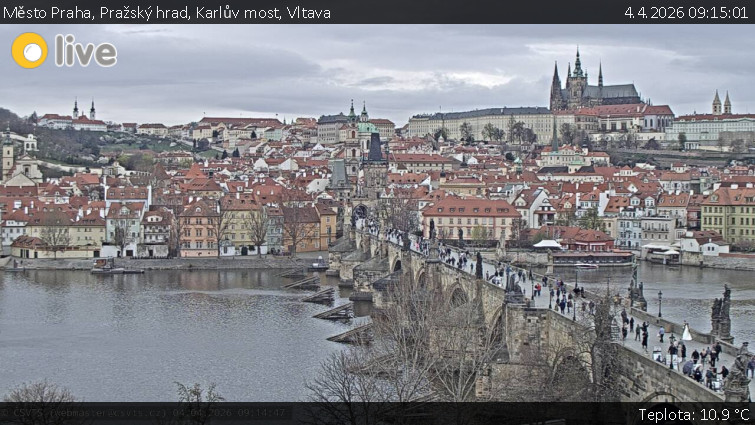 Město Praha - Pražský hrad, Karlův most, Vltava - 4.4.2026 v 09:15