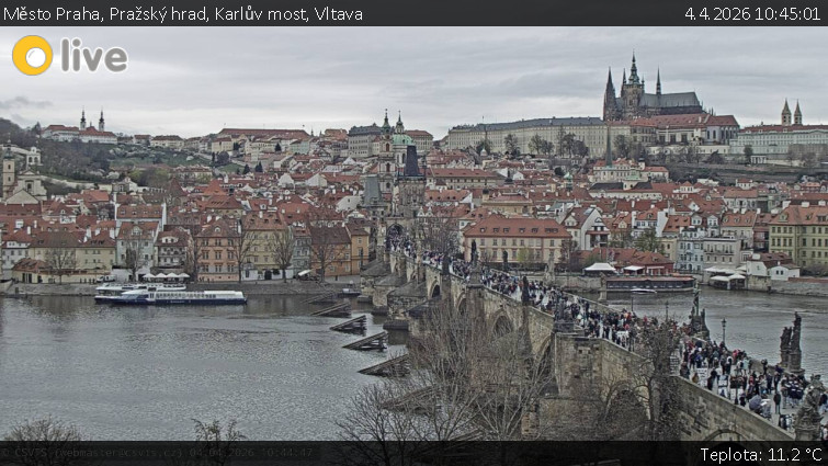 Město Praha - Pražský hrad, Karlův most, Vltava - 4.4.2026 v 10:45