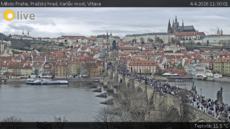 Město Praha - Pražský hrad, Karlův most, Vltava - 4.4.2026 v 11:30