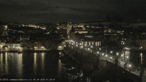 Město Praha - Pražský hrad, Karlův most, Vltava - 5.4.2026 v 01:30