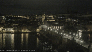 Město Praha - Pražský hrad, Karlův most, Vltava - 5.4.2026 v 02:00