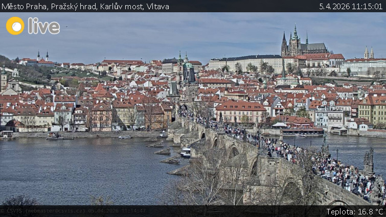 Město Praha - Pražský hrad, Karlův most, Vltava - 5.4.2026 v 11:15