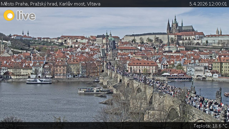 Město Praha - Pražský hrad, Karlův most, Vltava - 5.4.2026 v 12:00