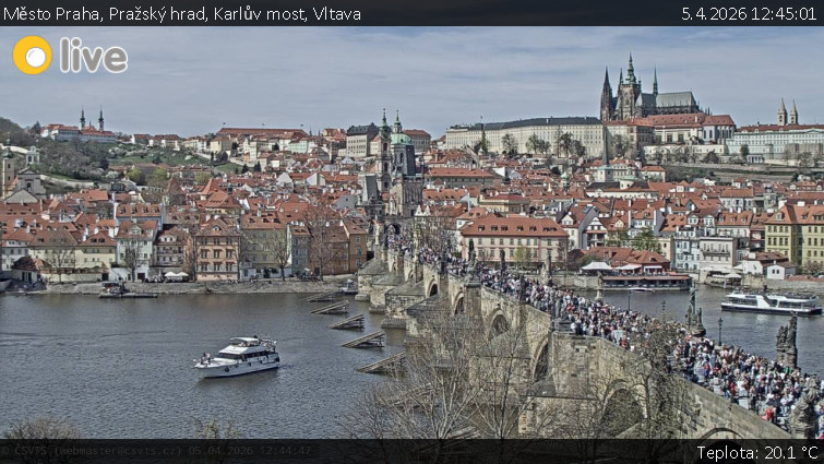 Město Praha - Pražský hrad, Karlův most, Vltava - 5.4.2026 v 12:45