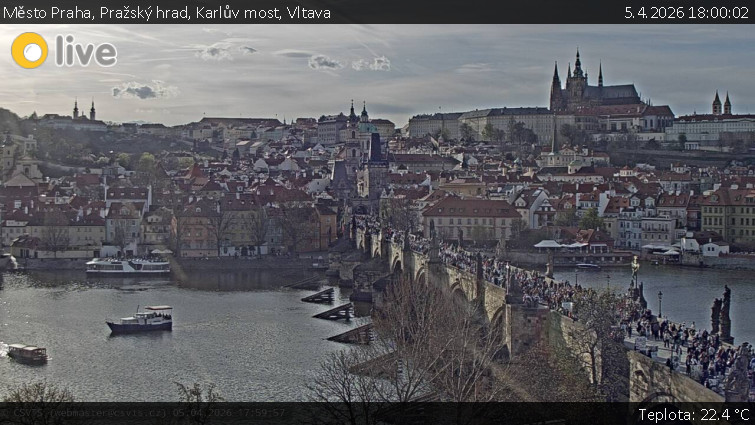 Město Praha - Pražský hrad, Karlův most, Vltava - 5.4.2026 v 18:00