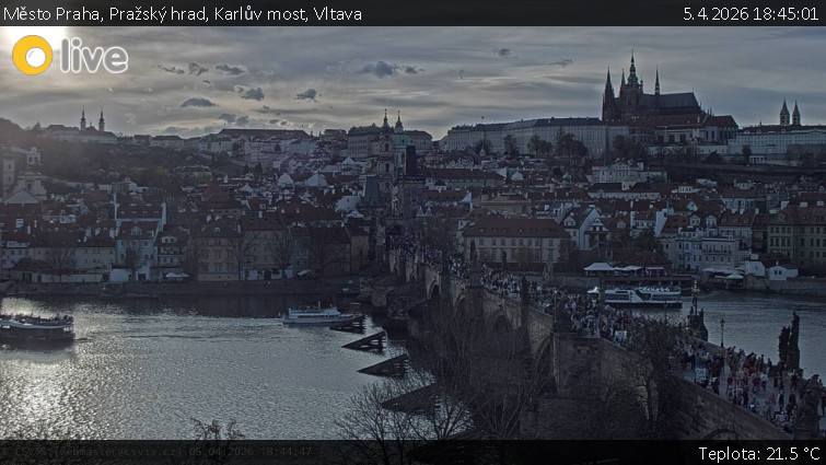 Město Praha - Pražský hrad, Karlův most, Vltava - 5.4.2026 v 18:45
