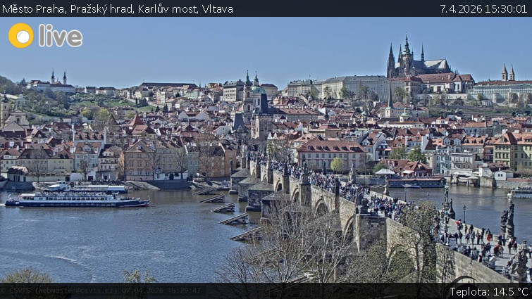 Město Praha - Pražský hrad, Karlův most, Vltava - 7.4.2026 v 15:30