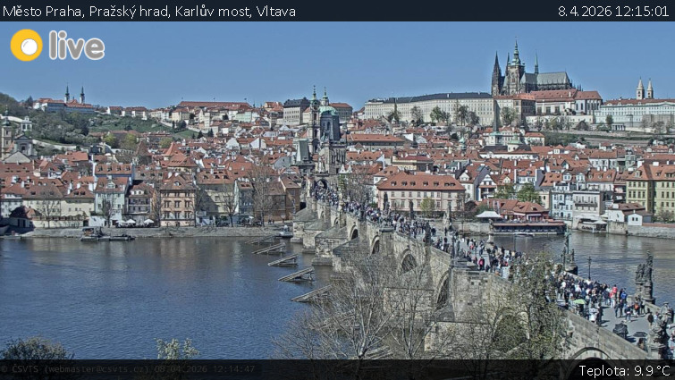 Město Praha - Pražský hrad, Karlův most, Vltava - 8.4.2026 v 12:15