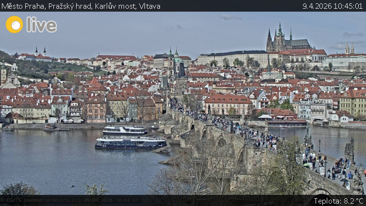 Město Praha - Pražský hrad, Karlův most, Vltava - 9.4.2026 v 10:45
