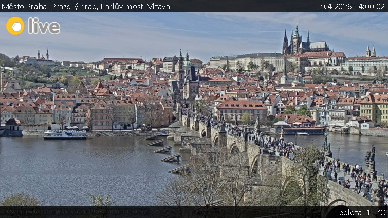 Město Praha - Pražský hrad, Karlův most, Vltava - 9.4.2026 v 14:00
