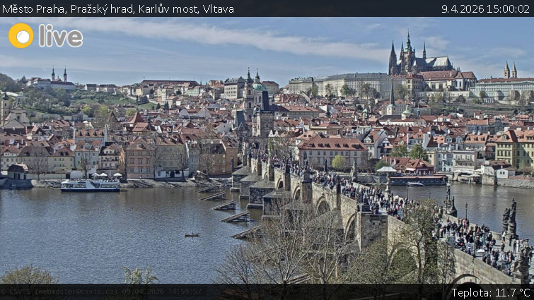 Město Praha - Pražský hrad, Karlův most, Vltava - 9.4.2026 v 15:00
