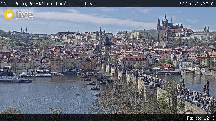 Město Praha - Pražský hrad, Karlův most, Vltava - 9.4.2026 v 15:30