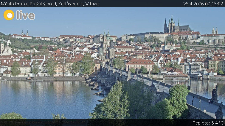 Město Praha - Pražský hrad, Karlův most, Vltava - 26.4.2026 v 07:15