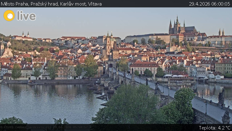 Město Praha - Pražský hrad, Karlův most, Vltava - 29.4.2026 v 06:00