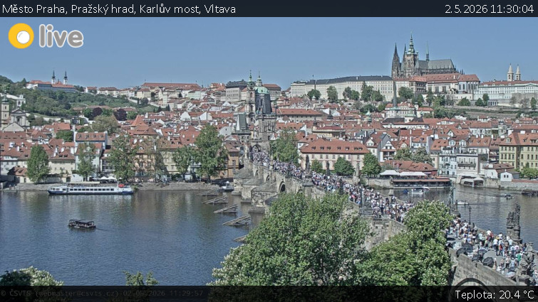 Město Praha - Pražský hrad, Karlův most, Vltava - 2.5.2026 v 11:30