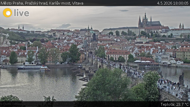 Město Praha - Pražský hrad, Karlův most, Vltava - 4.5.2026 v 18:00