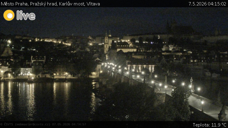 Město Praha - Pražský hrad, Karlův most, Vltava - 7.5.2026 v 04:15