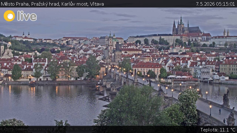 Město Praha - Pražský hrad, Karlův most, Vltava - 7.5.2026 v 05:15