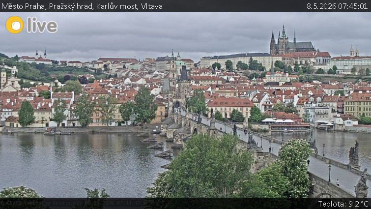 Město Praha - Pražský hrad, Karlův most, Vltava - 8.5.2026 v 07:45