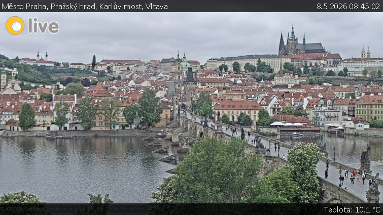 Město Praha - Pražský hrad, Karlův most, Vltava - 8.5.2026 v 08:45