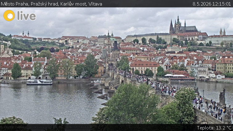 Město Praha - Pražský hrad, Karlův most, Vltava - 8.5.2026 v 12:15