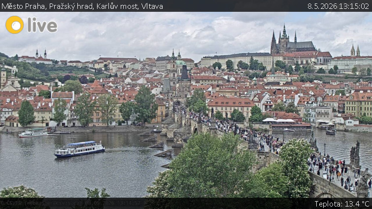 Město Praha - Pražský hrad, Karlův most, Vltava - 8.5.2026 v 13:15