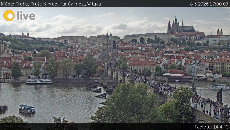 Město Praha - Pražský hrad, Karlův most, Vltava - 8.5.2026 v 17:00