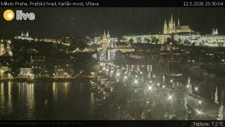 Město Praha - Pražský hrad, Karlův most, Vltava - 12.5.2026 v 23:30