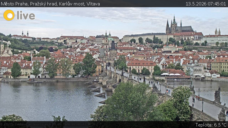 Město Praha - Pražský hrad, Karlův most, Vltava - 13.5.2026 v 07:45