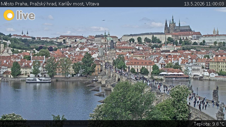 Město Praha - Pražský hrad, Karlův most, Vltava - 13.5.2026 v 11:00