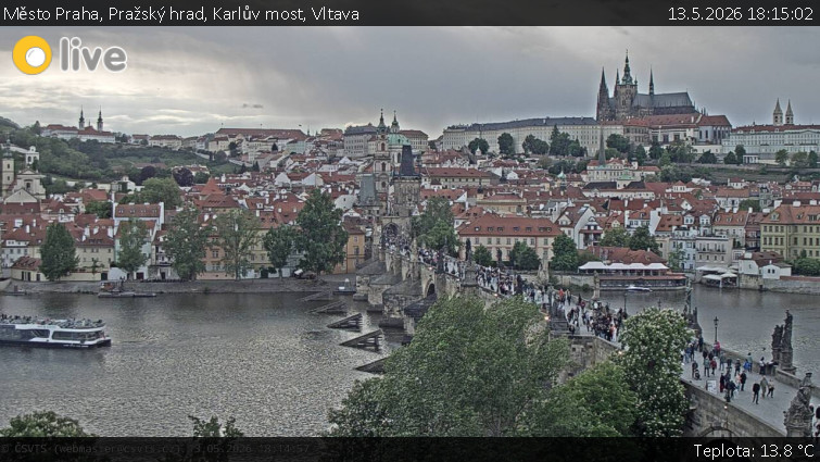 Město Praha - Pražský hrad, Karlův most, Vltava - 13.5.2026 v 18:15