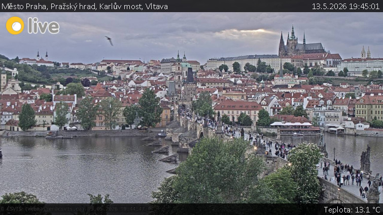 Město Praha - Pražský hrad, Karlův most, Vltava - 13.5.2026 v 19:45