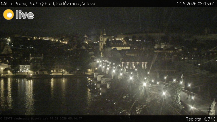 Město Praha - Pražský hrad, Karlův most, Vltava - 14.5.2026 v 03:15