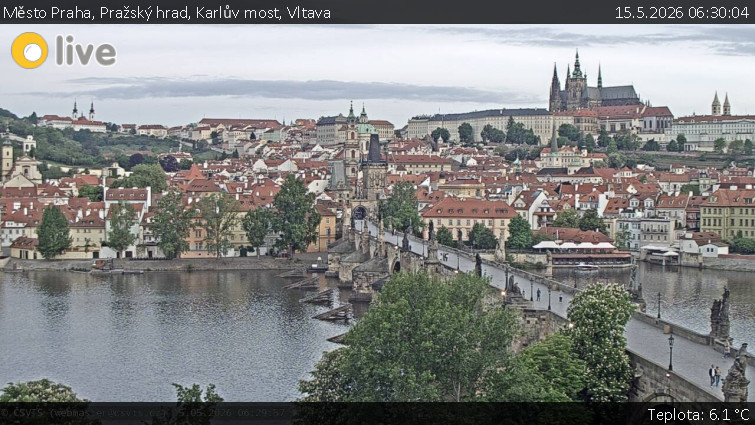 Město Praha - Pražský hrad, Karlův most, Vltava - 15.5.2026 v 06:30