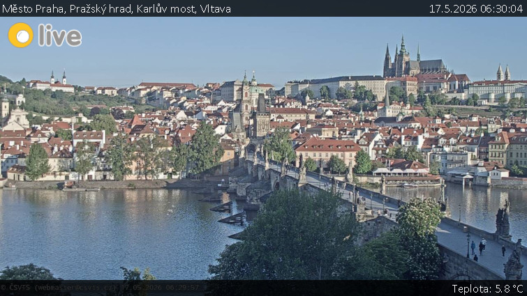 Město Praha - Pražský hrad, Karlův most, Vltava - 17.5.2026 v 06:30