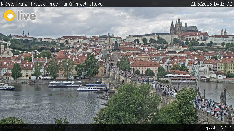 Město Praha - Pražský hrad, Karlův most, Vltava - 21.5.2026 v 14:15