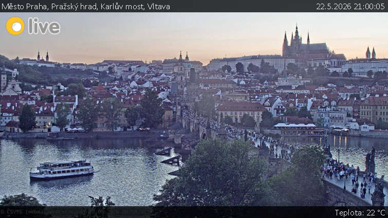 Město Praha - Pražský hrad, Karlův most, Vltava - 22.5.2026 v 21:00