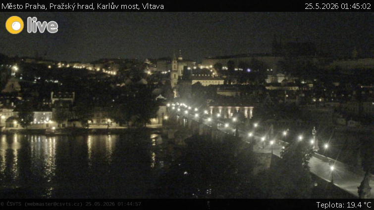 Město Praha - Pražský hrad, Karlův most, Vltava - 25.5.2026 v 01:45
