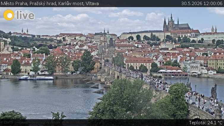 Město Praha - Pražský hrad, Karlův most, Vltava - 30.5.2026 v 12:00
