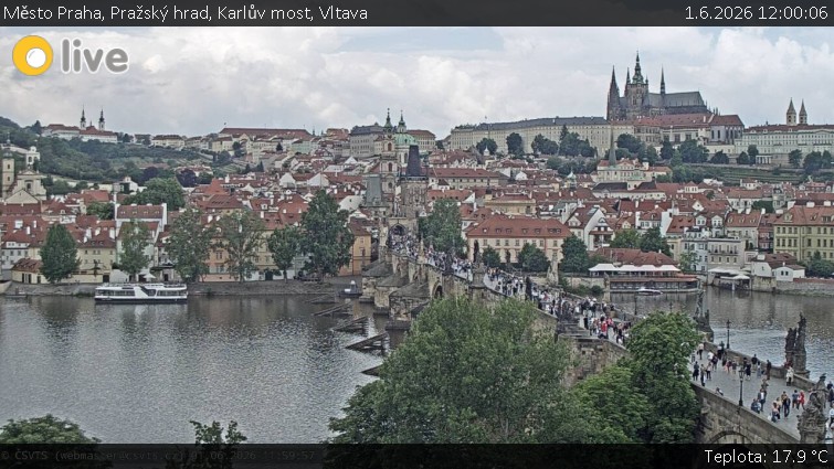 Město Praha - Pražský hrad, Karlův most, Vltava - 1.6.2026 v 12:00