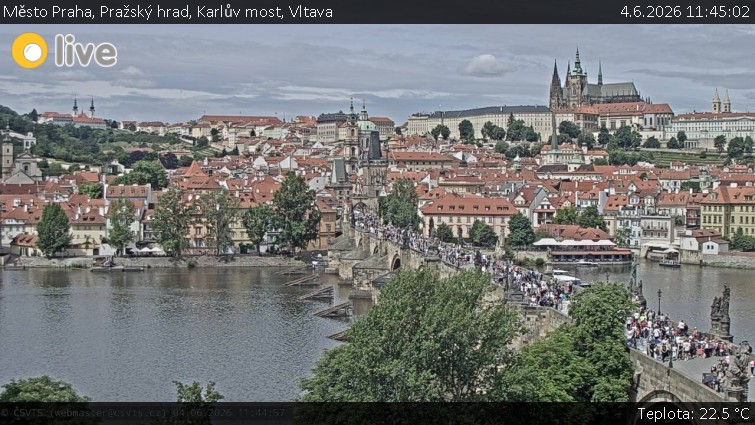 Město Praha - Pražský hrad, Karlův most, Vltava - 4.6.2026 v 11:45