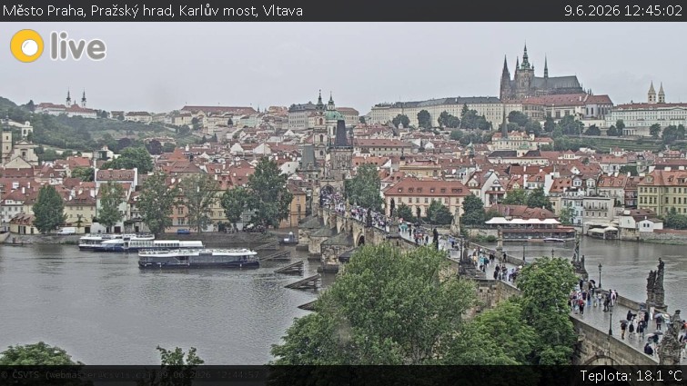 Město Praha - Pražský hrad, Karlův most, Vltava - 9.6.2026 v 12:45