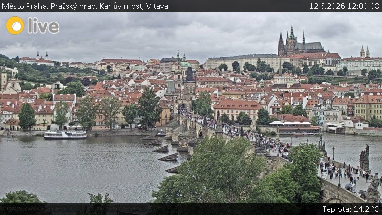Město Praha - Pražský hrad, Karlův most, Vltava - 12.6.2026 v 12:00