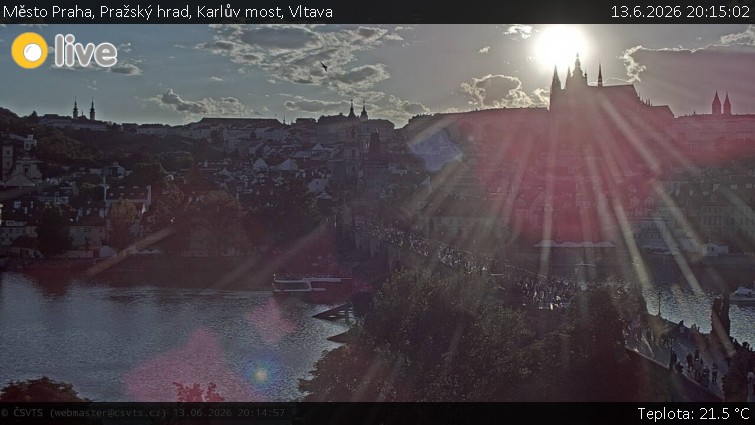 Město Praha - Pražský hrad, Karlův most, Vltava - 13.6.2026 v 20:15