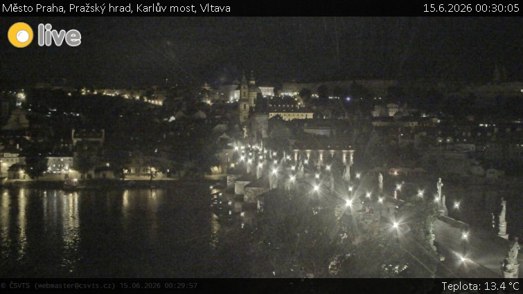 Město Praha - Pražský hrad, Karlův most, Vltava - 15.6.2026 v 00:30